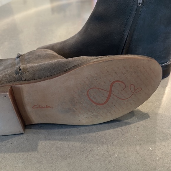CLARKS TAUPE GRAY SUEDE BOOTIES - Picture 3 of 5